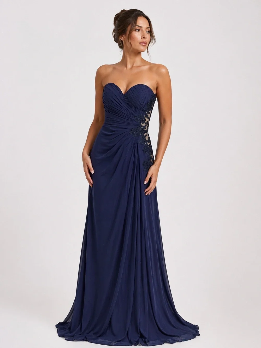Sherri Hill | Dresses | Formal Sherri Hill Navy Blue Highslit Lace Side  Sweet Heart Neckline Gown Sz 2 | Poshmark